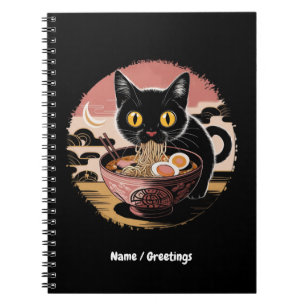 Carnet Funny Kawaii Chat Manger Ramen nouilles mignonnes 