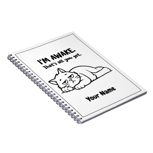 Carnet Funny Lazy Cat Notebook | Custom I’m Awake Design (Côté Droit)