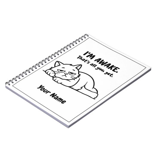 Carnet Funny Lazy Cat Notebook | Custom I’m Awake Design (Côté gauche)