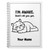 Carnet Funny Lazy Cat Notebook | Custom I’m Awake Design (Devant)
