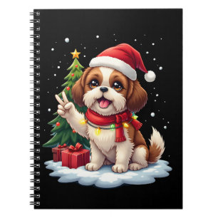 Carnet Funny Peace Hand Shih Tzu Noël Lumières Femmes