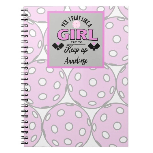 Carnet Funny Personalized Pickleball "Play Like A Girl" (Devant)