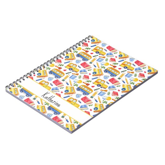 Carnet Funny School Bus Retourner À L'École Nom Motif (Côté gauche)