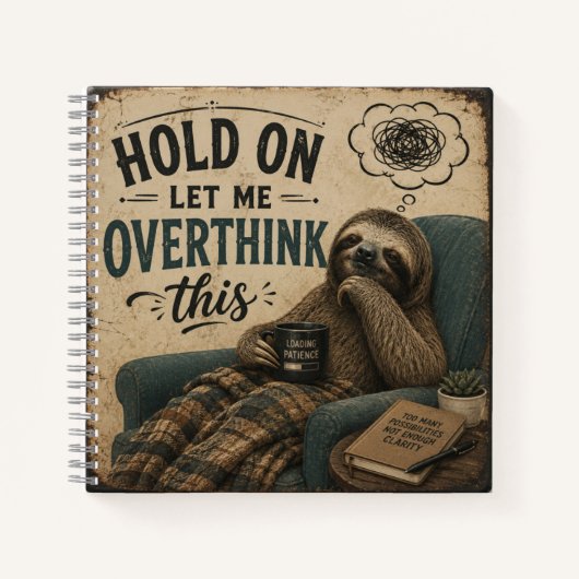 Carnet Funny Sloth Hold On Let Me Overthink This | Rustic (Devant)