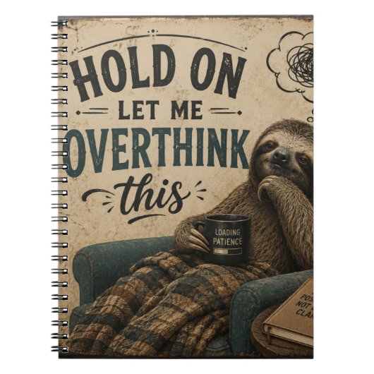Carnet Funny Sloth Hold On Let Me Overthink This | Rustic (Devant)
