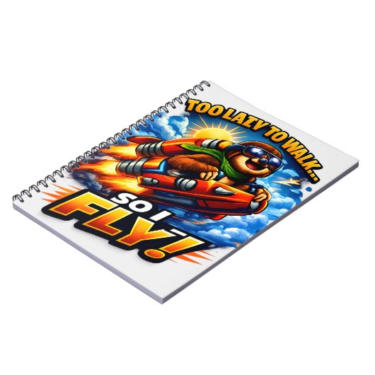 Carnet Funny Sloth Rocket Meme, Too Lazy to Walk So I Fly (Côté gauche)