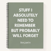 Carnet Funny "Stuff I Need To Remember"  Personalized (Devant)