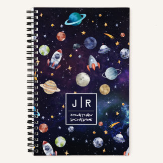 Carnet Fusée de l'espace galaxie planètes personnalisée