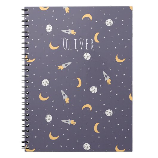 Carnet Fusées spatiales Lunes & Nom personnalisé sur Vio (Devant)