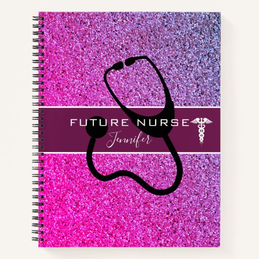 Carnet Futur Infirmière Stethoscope rose pourpre Nom de l (Devant)