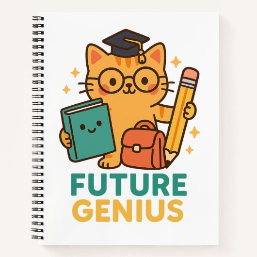 Carnet Future Genius - Cute Cat avec Essentials de l'écol (Devant)