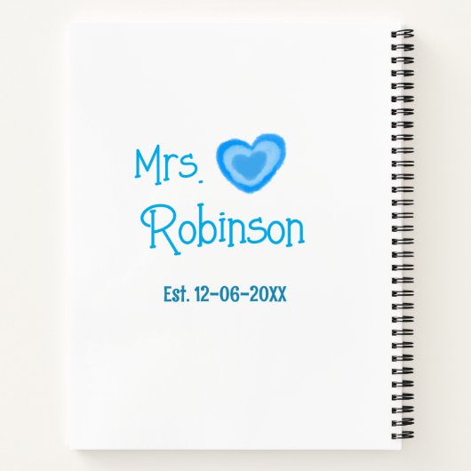 Carnet Future mariée Mme ajouter nom date aquarelle cœur (Dos)