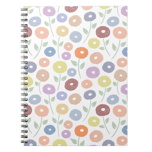 Carnet Fuzzy Flower Rpt Pattern Pastels on White (Devant)