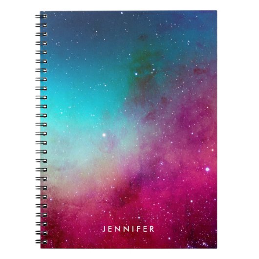 Carnet Galaxie de l'espace aquarelle bleu et magenta (Devant)