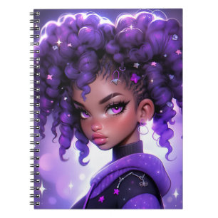 Carnet Galaxie violette fille avec cheveux bouclés