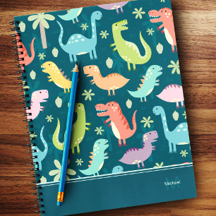Carnet Garçon enfant monogramme bleu motif dinosaure
