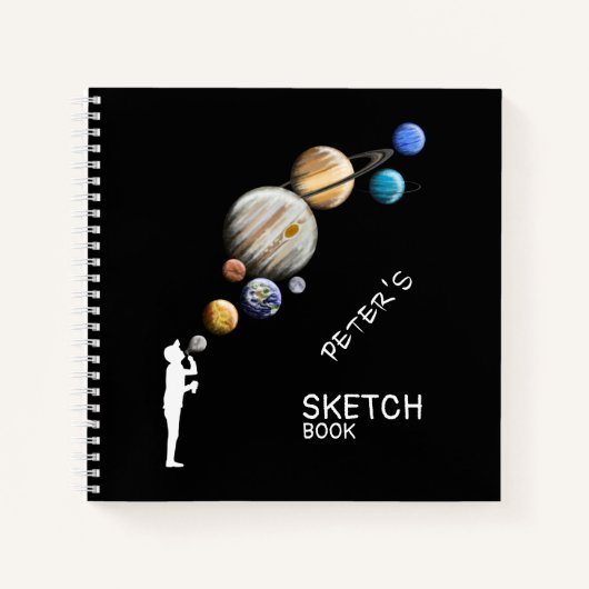 Carnet Garçon Silhouette soufflant Bubble Planètes Monogr (Devant)