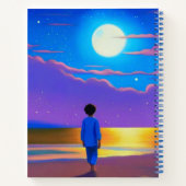 Carnet Garçon sur la plage, regardant la lune (Dos)