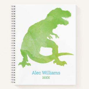 Carnet Garçons Dinosaure Vert Aquarelle T-Rex Enfants
