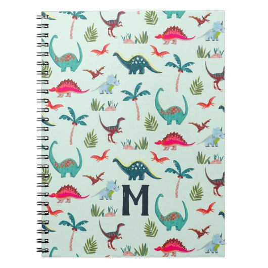 Carnet Garçons mignons dinosaures imprimé sur tout  (Devant)