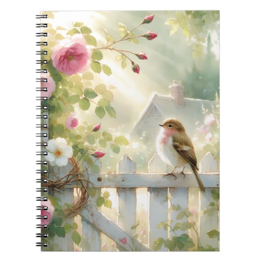 Carnet Garden Rose Bird Watercolor Scene (Devant)