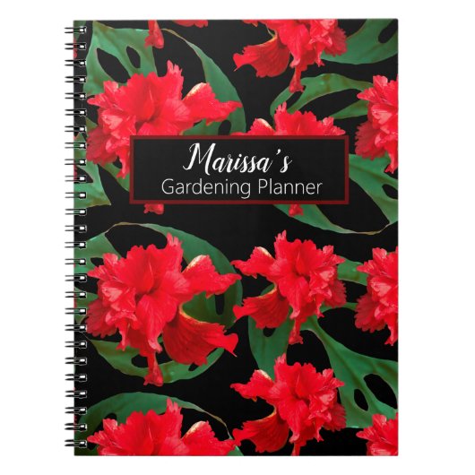 Carnet Gardener Hibiscus Monstera Motif Noir Rouge (Devant)