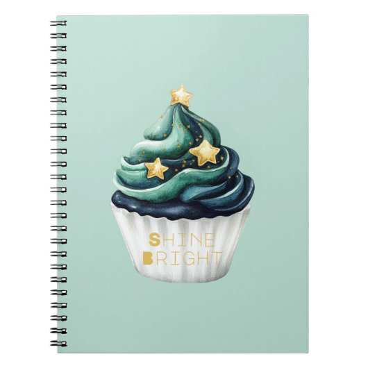 Carnet Gâteau brillant aux étoiles vert bleu or (Devant)
