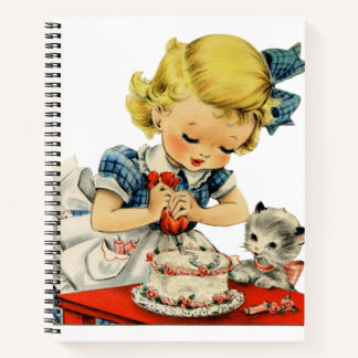 Carnet Gâteau de fille d'anniversaire rétro Chat Enfants