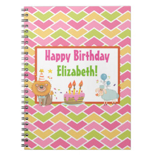 Carnet Gâteau, lion, mouton et ballons Joyeux anniversair