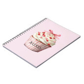 Carnet Gâteau rose avec ruban rose et coeurs rouges   (Côté gauche)