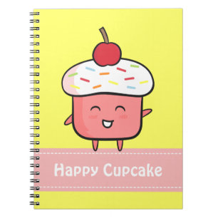 Carnet Gâteau rose kawaii et heureux avec cerise