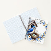 Carnet Geai bleu sur nichoir – Illustration florale paste (Intérieur)