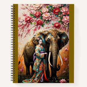 Carnet geisha and elephant oil painting textured 