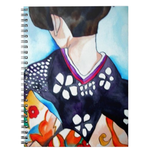 Carnet Geisha avec kimono bleu foncé art original (Devant)