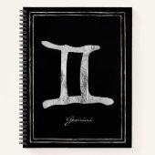 Carnet Gemini martelé argent stylisé symbole astrologique (Devant)