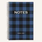 Carnet Genre Neutre Bleu Buffalo Vérifier Nom Monogramme (Recto)