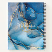 Carnet Géode d'agate bleue Monogramme Or Script (Dos)