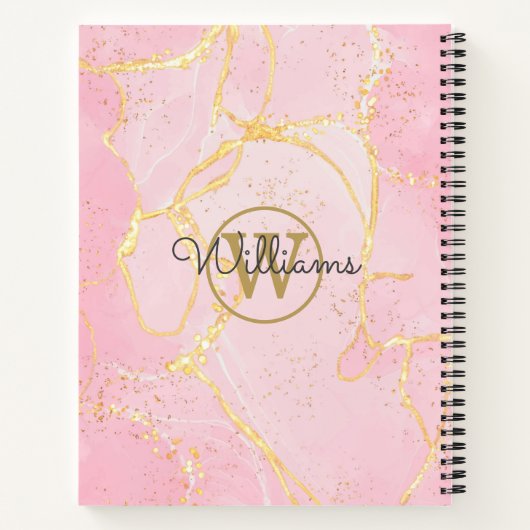 Carnet Géode d'agate rose Monogramme Or Script (Dos)