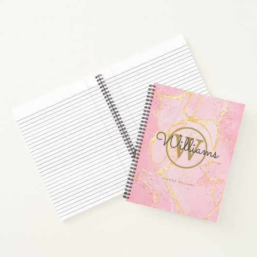 Carnet Géode d'agate rose Monogramme Or Script (Intérieur)