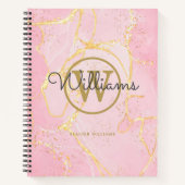 Carnet Géode d'agate rose Monogramme Or Script (Devant)