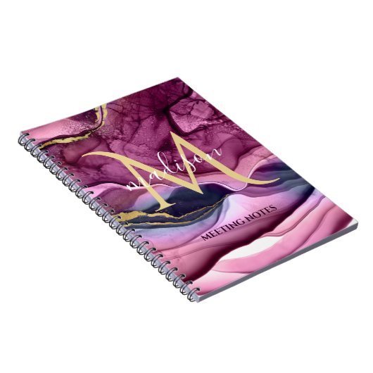 Carnet Géode d'âge monogramme violet rose et or (Côté Droit)