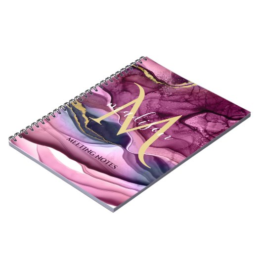 Carnet Géode d'âge monogramme violet rose et or (Côté gauche)