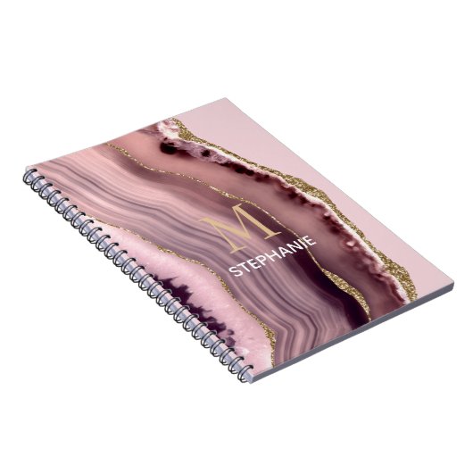 Carnet Géode rose et violet du monogramme Nom du monogram (Côté Droit)