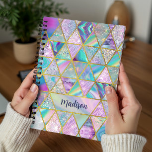 Carnet Géométrique or faux holographique élégant tendance