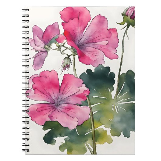 Carnet Géranium - Fleurs aquarelle (Devant)