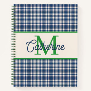 Carnet Gingham à carreaux bleu et vert Tartan Monogramme