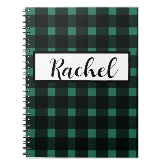 Carnet Gingham Noir Vert Rustique (Devant)
