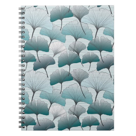 Carnet Gingko biloba bleu motif sans soudure. (Devant)