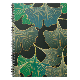 Carnet Ginkgo or luxueux, art vintage.