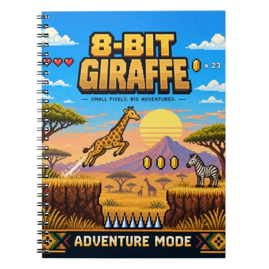 Carnet Girafe, Pixel Art Rétro 8 Bits (Devant)
